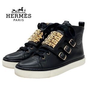 Hermes Lennox Sneakers High Cut Sneakers Exlibris Studs Corriedo Chien Leather